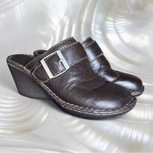 Vintage Leather Wedge Mules